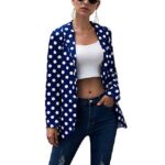 Womens Long Sleeve Open Front Lapel Cardigan Jacket Polka Dot Printed Outwear Dark Blue