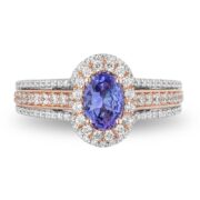 Enchanted Ariel Oval Tanzanite and Crystal Double Frame Engagement Ring in Two-Tone Copper and zinc alloy