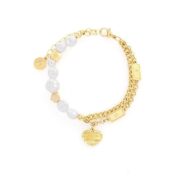 Love letters pendant bracelet with single string of pearls bracelet