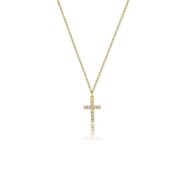 18K Gold-Plated Copper Cross Necklace with Zircon Stones