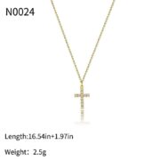 18K Gold-Plated Copper Cross Necklace with Zircon Stones - Image 2