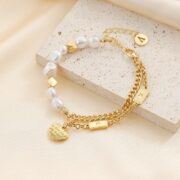 Love letters pendant bracelet with single string of pearls bracelet - Image 3