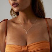 18K Gold-Plated Copper Cross Necklace with Zircon Stones - Image 5